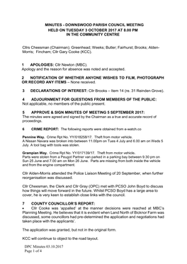 Minutes of the Meeting of Downswood Parish Council