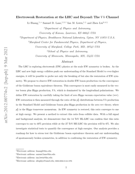 Arxiv:2012.00774V2 [Hep-Ph] 9 Mar 2021 Converges to One to 40% Precision While at the 27 Tev HE-LHC the Precision Will Be 6%