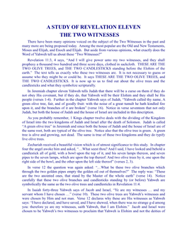 A Study of Revelation Eleven the Two Witnesses