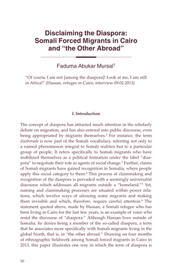 Disclaiming the Diaspora: Somali Forced Migrants in Cairo and “The Other Abroad”