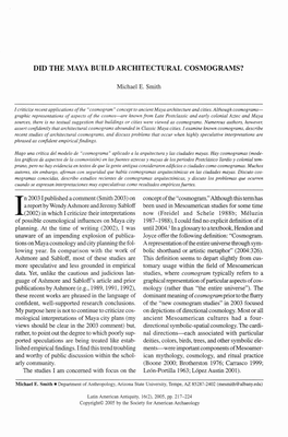 Smith ME. Did the Maya Build Architectural Cosmograms?