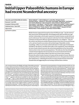 Initial Upper Palaeolithic Humans in Europe Had Recent Neanderthal Ancestry