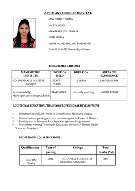 Tintu Thomas APPLICANT CURRICULUM VITAE.Pdf