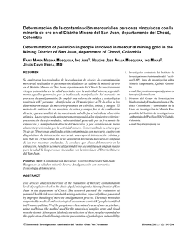 Determinación De La Contaminación Mercurial En Personas Vinculadas Con La Minería De Oro En El Distrito Minero Del San Juan, Departamento Del Chocó, Colombia