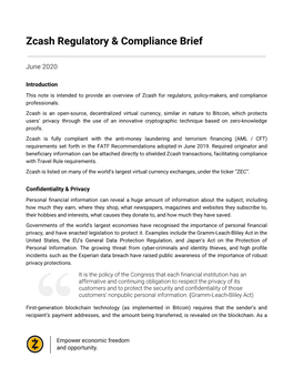 To Read the Full Zcash Regulatory & Compliance Brief