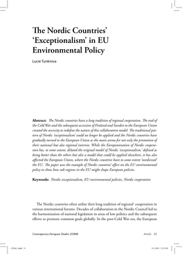 The Nordic Countries' 'Exceptionalism' in EU