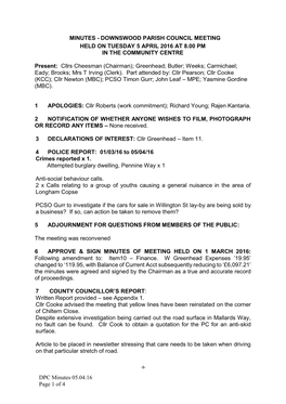 Minutes of the Meeting of Downswood Parish Council