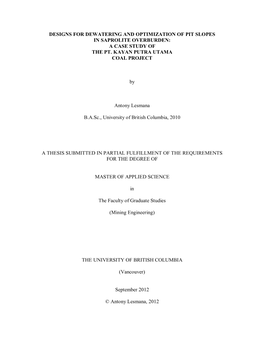 Designs for Dewatering and Optimization of Pit Slopes in Saprolite Overburden: a Case Study of the Pt. Kayan Putra Utama Coal Project