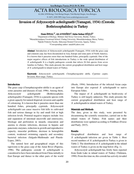 (Yamaguti, 1934) (Cestoda: Bothriocephalidea) in Turkey
