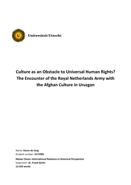 Culture As an Obstacle to Universal Human Rights? the Encounter of the Royal Netherlands Army with the Afghan Culture in Uruzgan
