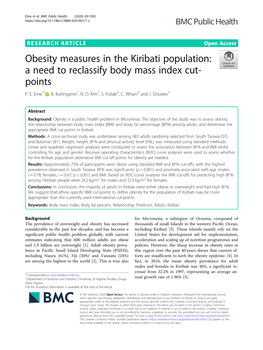 Obesity Measures in the Kiribati Population: a Need to Reclassify Body Mass Index Cut- Points P