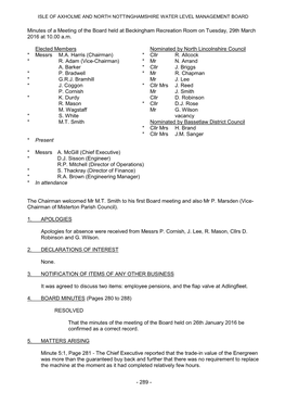 Minutes of a Meeting of the Board Held at Beckingham Recreation Room on Tuesday, 29Th March 2016 at 10.00 A.M