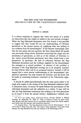 The Dog and the Mushrooms Irenaeus's View of the Valentin/Ans Assessed