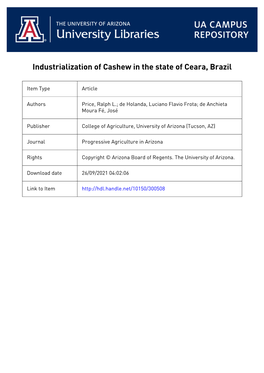 Industrialization of Cashew in the State of Ceara, Brazil