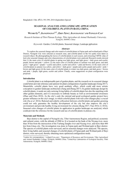 Seasonal Analysis and Landscape Application of Colorful Plants in Bayi, China