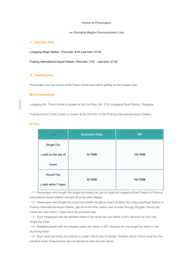 Notice to Passengers of Shanghai Maglev Demonstration Line