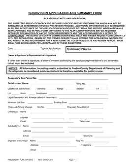 Subdivision Application and Summary Form