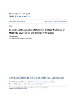 On the Social Construction of Hellenism Cold War Narratives of Modernity, Development and Democracy for Greece