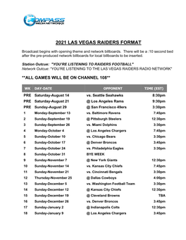 2021 Las Vegas Raiders Format