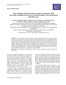 Niche Modeling Remarks of Luidia Senegalensis (Lamarck, 1816) (Asteroidea, Luidiidae) After 30 Years of Its First Capture in the Northeastern Brazilian Coast