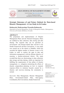 Strategic Outcomes of and Future Outlook for Data-Based Disaster Management: a Case Study in Sri Lanka