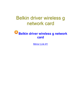 Belkin Driver Wireless G Network Card