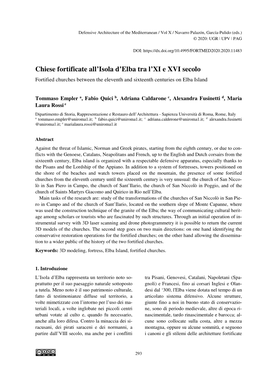 Chiese Fortificate All'isola D'elba Tra L'xi E XVI Secolo