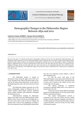 Gabriel-Cristian DOBREI, Ciprian-Petrică BODEA Journal of Settlements and Spatial Planning, Special Issue, Vol