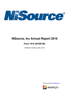 Nisource, Inc Annual Report 2019