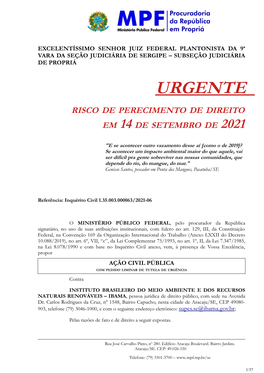 Urgente Risco De Perecimento De Direito Em 14 De Setembro De 2021