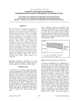 Internet Explorer and Firefox: Web Browser Features Comparision and Their Future