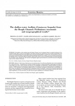 The Shallow-Water Asellota (Crustacea: Isopoda) from the Beagle Channel: Preliminary Taxonomic and Zoogeographical Results*