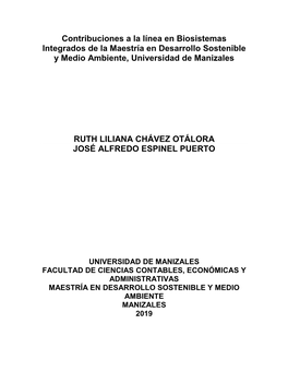 Contribuciones a La Línea En Biosistemas Integrados De La Maestría En Desarrollo Sostenible Y Medio Ambiente, Universidad De Manizales