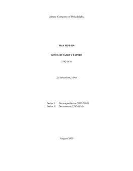Library Company of Philadelphia Mca MSS 009 OSWALD FAMILY
