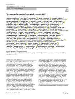 Taxonomy of the Order Bunyavirales: Update 2019