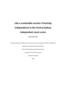 Like a Sustainable Version: Practising Independence in the Central Sydney Independent Music Scene