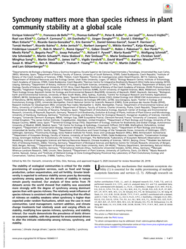 Synchrony Matters More Than Species Richness in Plant Community Stability at a Global Scale