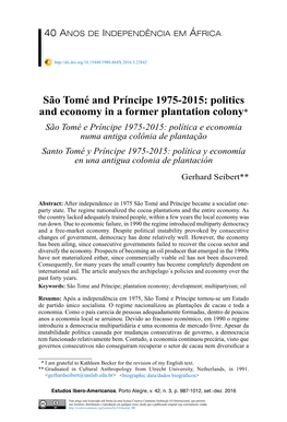 São Tomé and Príncipe 1975-2015: Politics and Economy in a Former