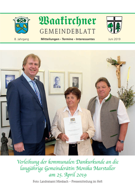 Verleihung Der Kommunalen Dankurkunde an Die Langjährige Gemeinderätin Monika Marstaller Am 25