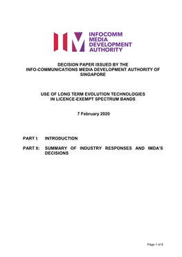Decision Paper Issued by the Info-Communications Media Development Authority of Singapore