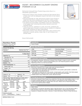 MCCORMICK CULINARY ONIONS POWDER 5.5 LB Nutrition Facts