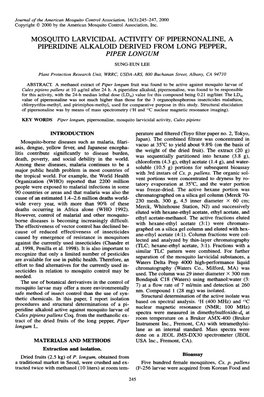 Mosquito Larvicidal Activity of Pipernonaline, a Piperidine Alkaloid Derived from Long Pepper