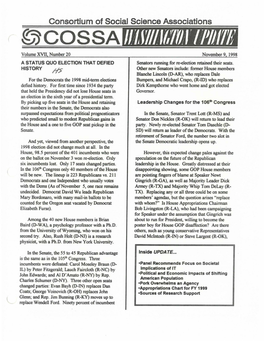 11Ir111r1imr F'pdj7'b Volume XVII Number 20 November 9 1998 a STATUS QUO ELECTION THAT DEFIED Senators Running for Re-Election Retained Their Seats