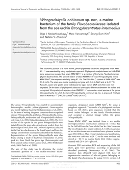 Winogradskyella Echinorum Sp. Nov., a Marine Bacterium of the Family Flavobacteriaceae Isolated from the Sea Urchin Strongylocentrotus Intermedius