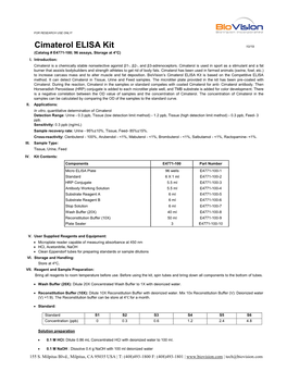 Cimaterol ELISA Kit 10/19 (Catalog # E4771-100; 96 Assays, Storage at 4°C) I