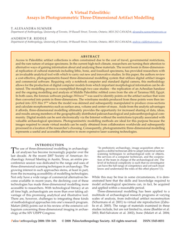 A Virtual Paleolithic: Assays in Photogrammetric Three-Dimensional Artifact Modelling