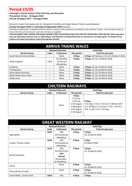 Period 19/05 ARRIVA TRAINS WALES CHILTERN RAILWAYS