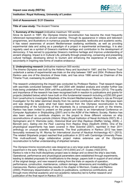 Impact Case Study (Ref3b) Institution: Royal Holloway, University of London Unit of Assessment: D.31 Classics Title of Case Stud