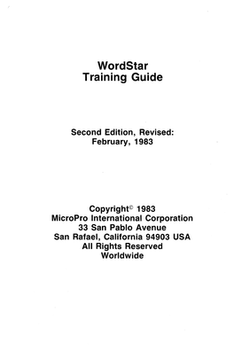 Wordstar Training Guide