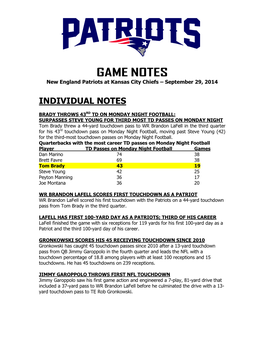 Patriots at Philadelphia Game Notes